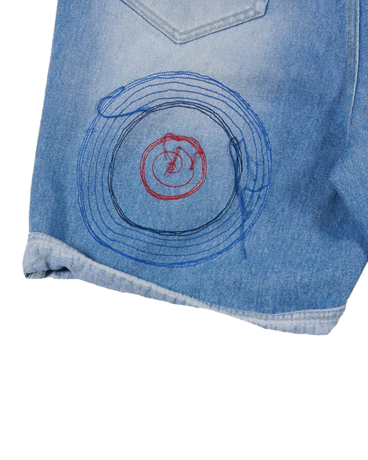 더뮤지엄비지터(THEMUSEUMVISITOR) HAND KNITTED DAMAGED DENIM SHORTS (BLUE)