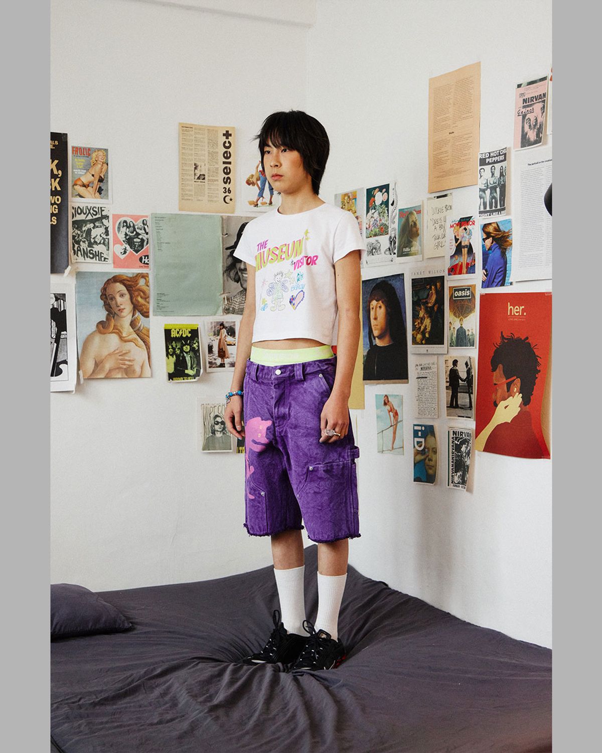 더뮤지엄비지터(THEMUSEUMVISITOR) CAT PRINTED DYEING SHORTS (PURPLE)