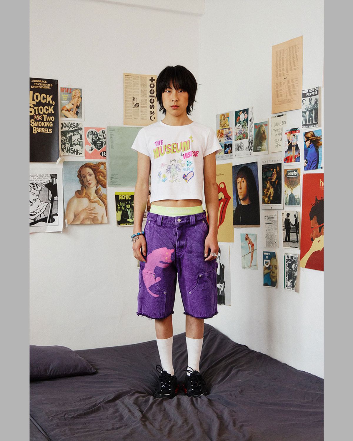 더뮤지엄비지터(THEMUSEUMVISITOR) CAT PRINTED DYEING SHORTS (PURPLE)