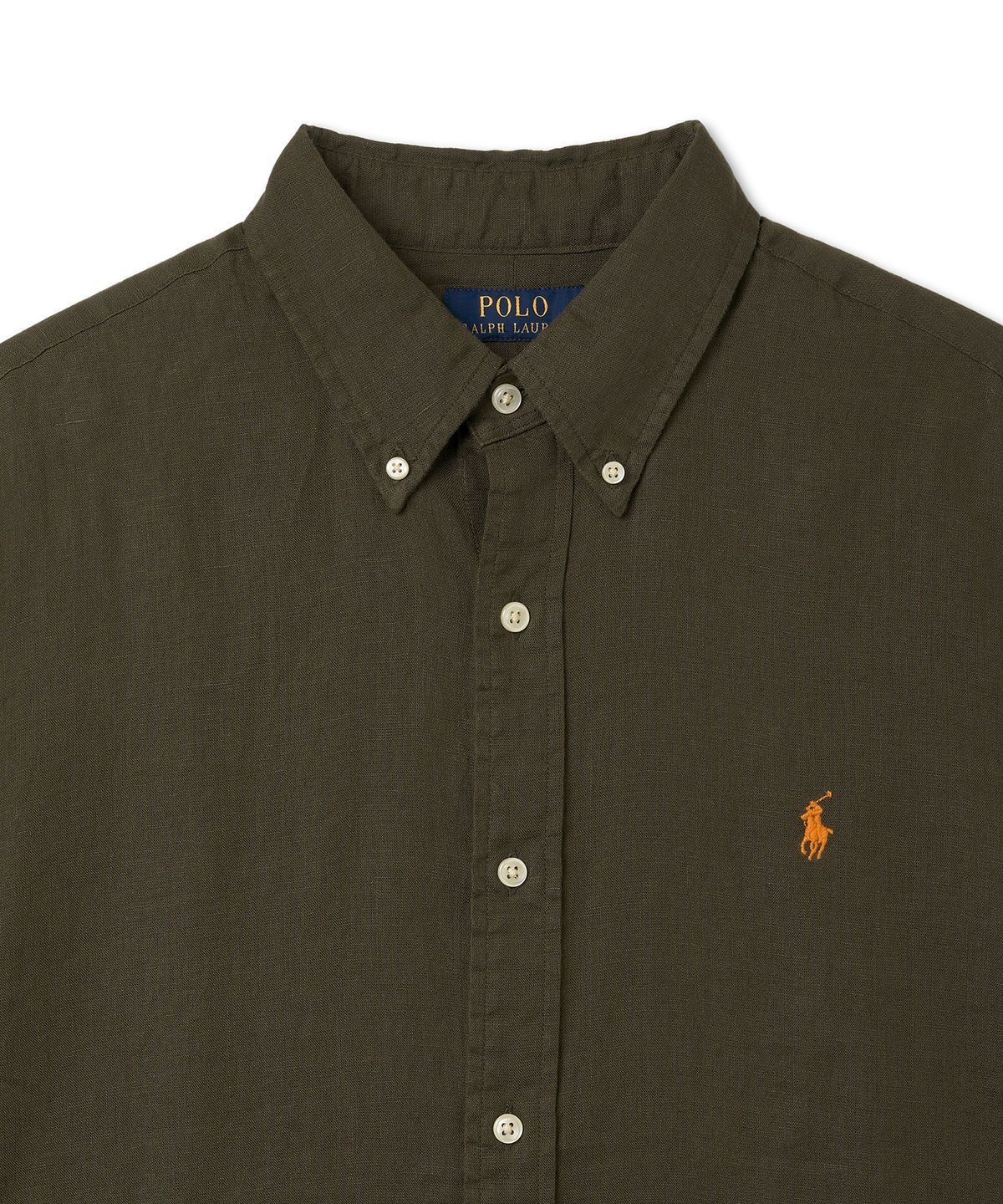 폴로 랄프 로렌(POLO RALPH LAUREN) 커스텀 핏 리넨 셔츠 - 다크그린