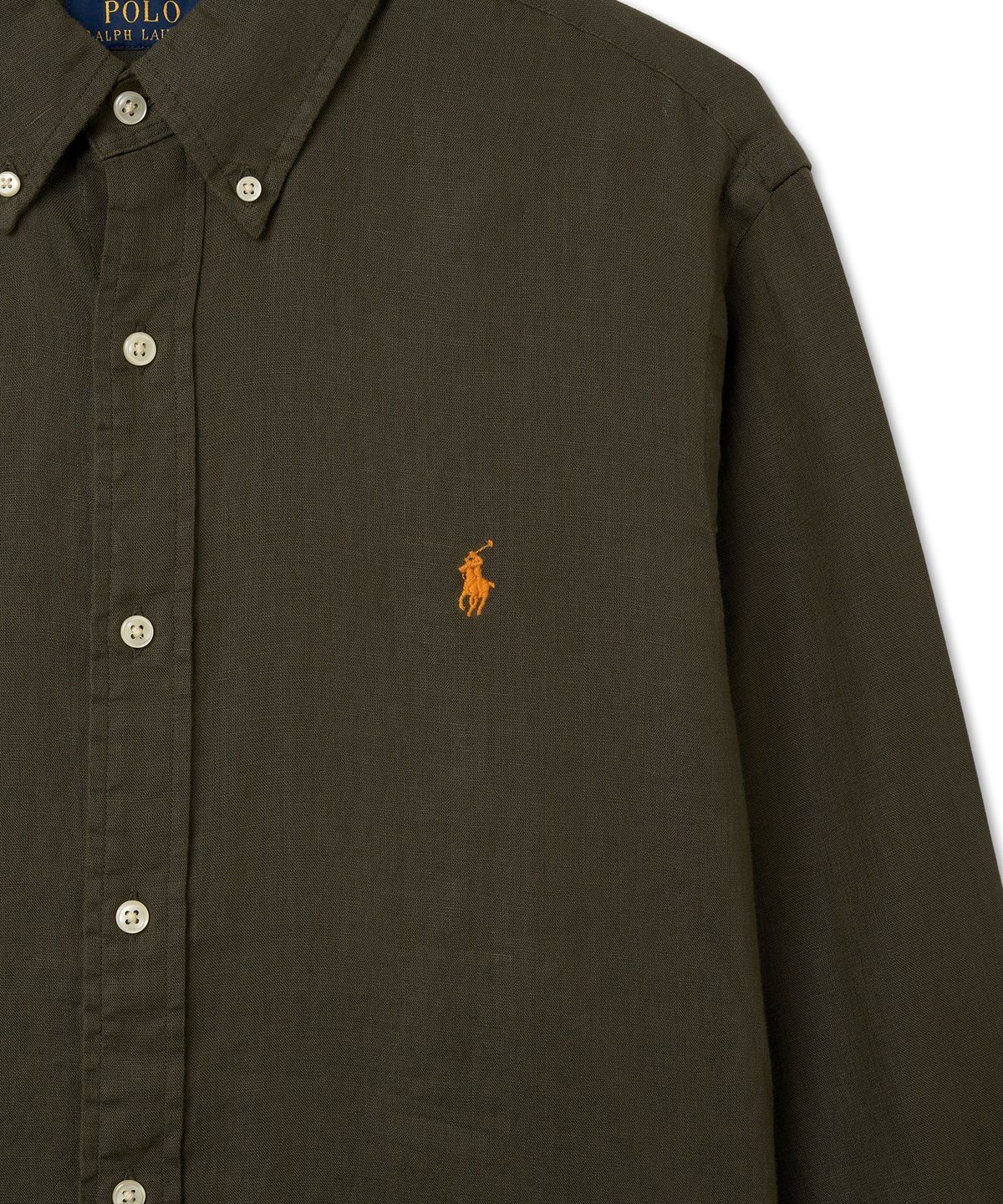폴로 랄프 로렌(POLO RALPH LAUREN) 커스텀 핏 리넨 셔츠 - 다크그린