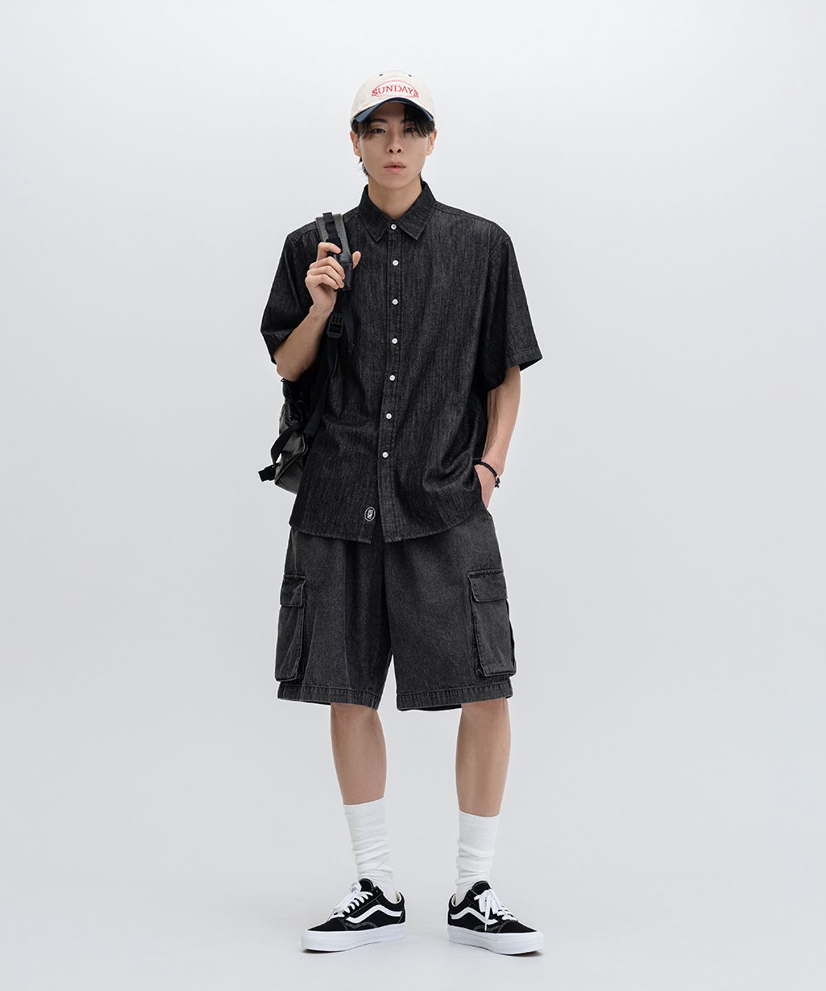 리메인세컨드(LEMAIN SECOND) 시티보이 오버핏 워싱 데님 반팔 셔츠_3COLOR