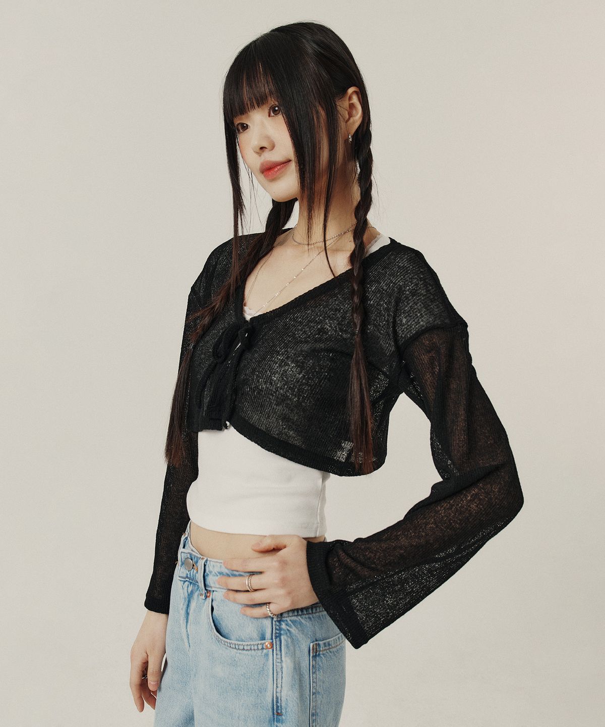 꾸아페(QUAFE) SUMMER RIBBON CARDIGAN_3color
