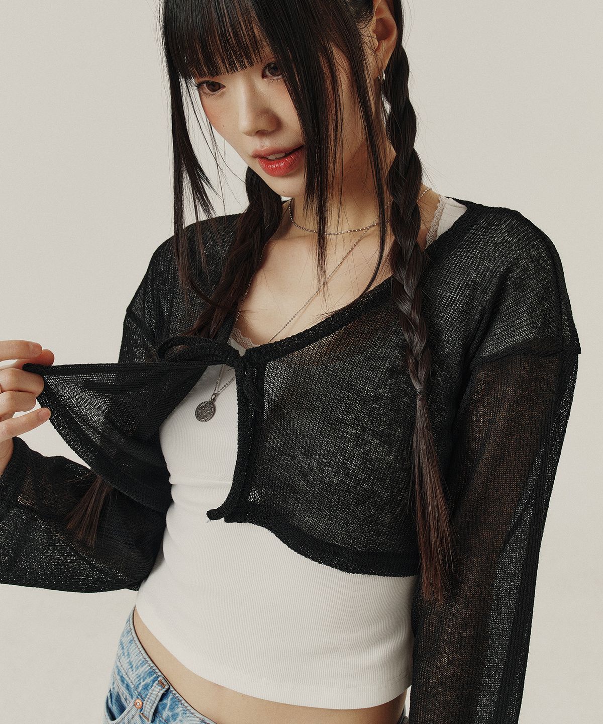 꾸아페(QUAFE) SUMMER RIBBON CARDIGAN_3color