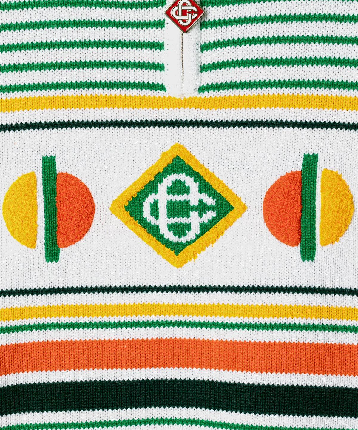 카사블랑카(CASABLANCA) (W) 지오메트리컬 모노그램 스트라이프 점퍼 그린 화이트 오렌지 GEOMETRICAL MONOGRAM STRIPED JUMPER GREEN/WHITE/ORANGE