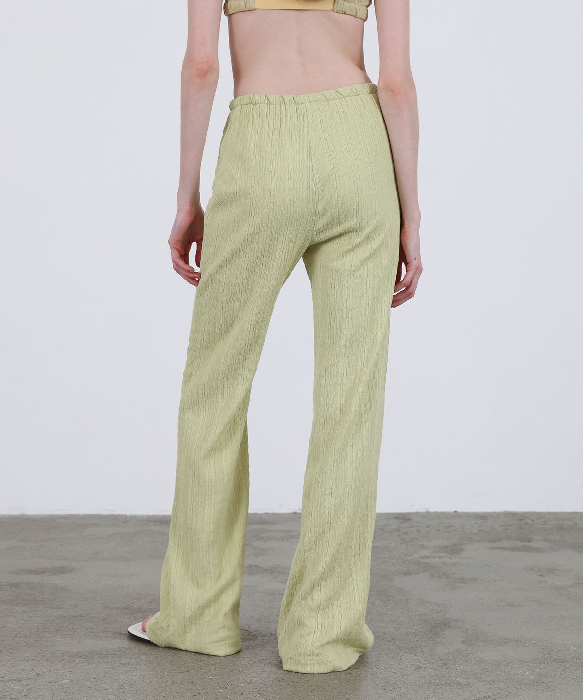 르바(LEVAR) Layered Slim Boots Cut Pants - Avocado