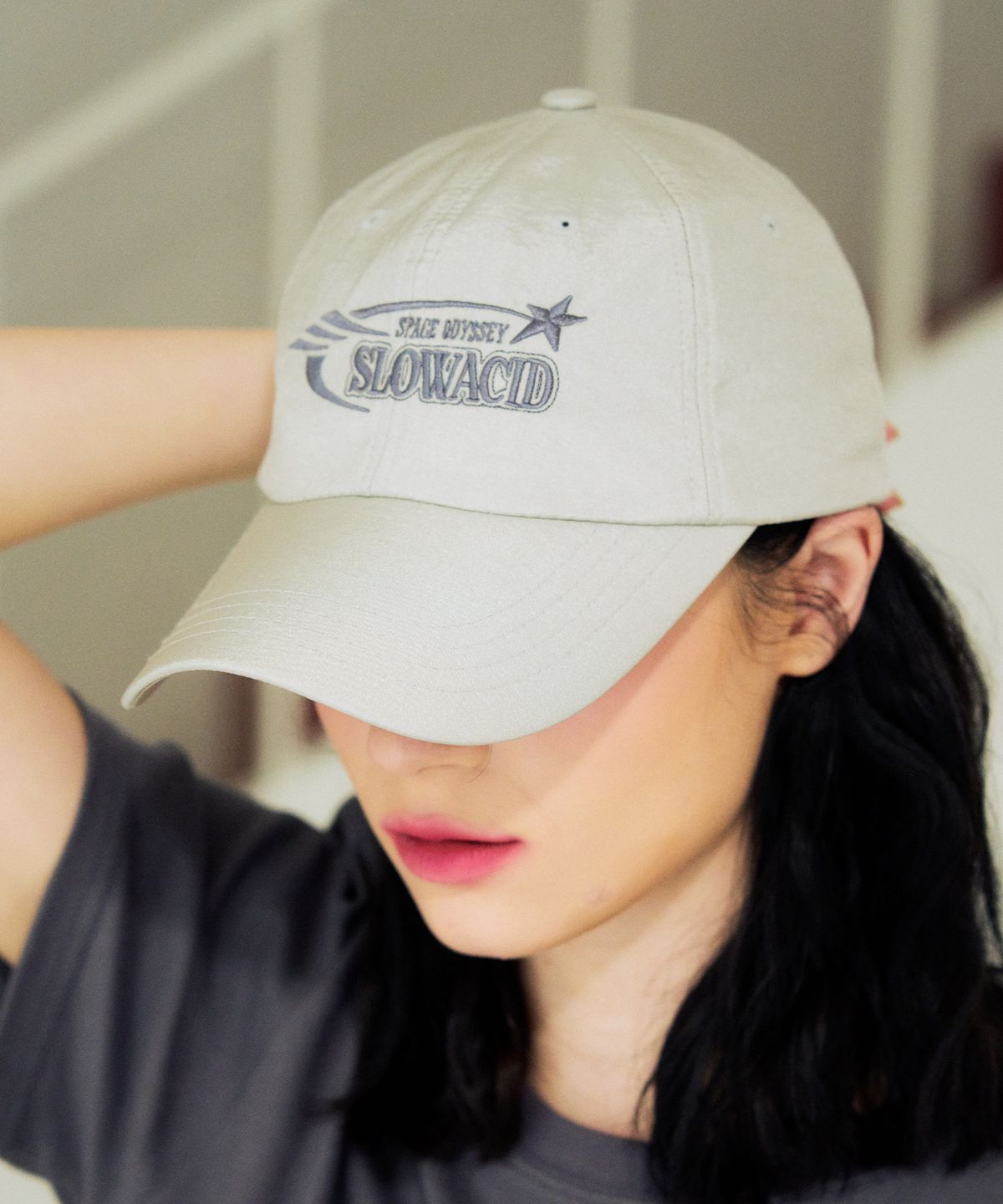 슬로우애시드(SLOWACID) 3라인 스타 로고 나일론 볼캡 [실버]