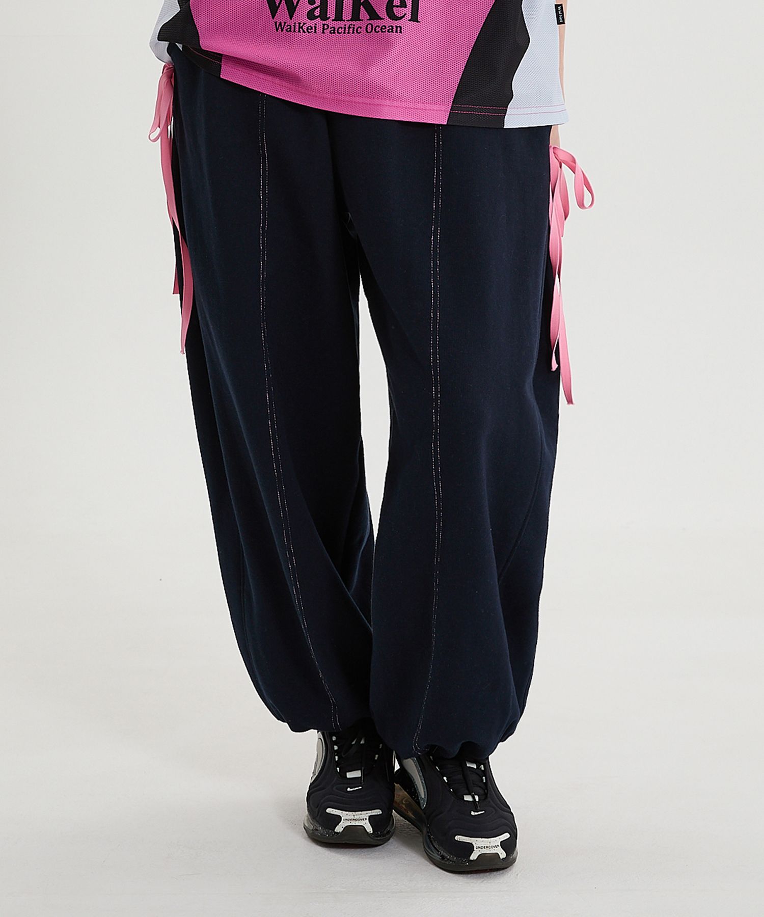 MUSINSA | WAI KEI Double Banded Ribbon Sweat Pants Navy
