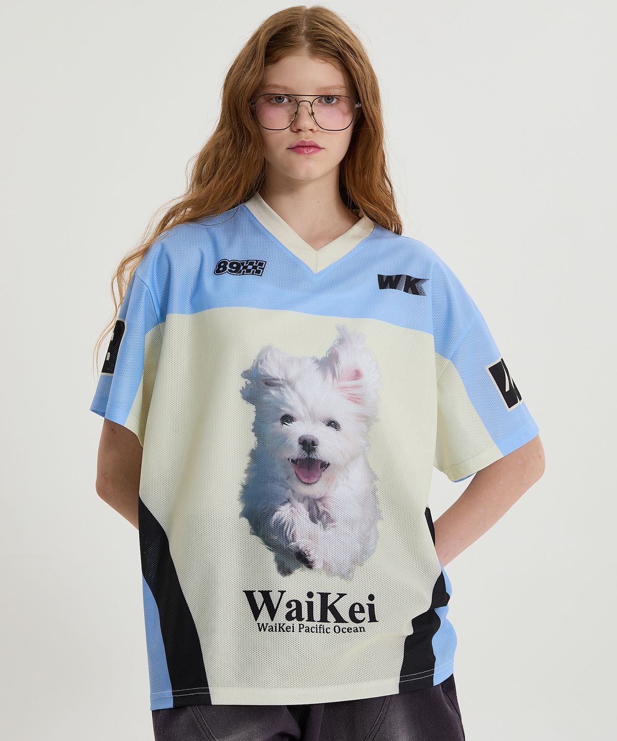 와이케이(WAIKEI) 말티즈 구름 메쉬 져지 반팔티셔츠 스카이블루