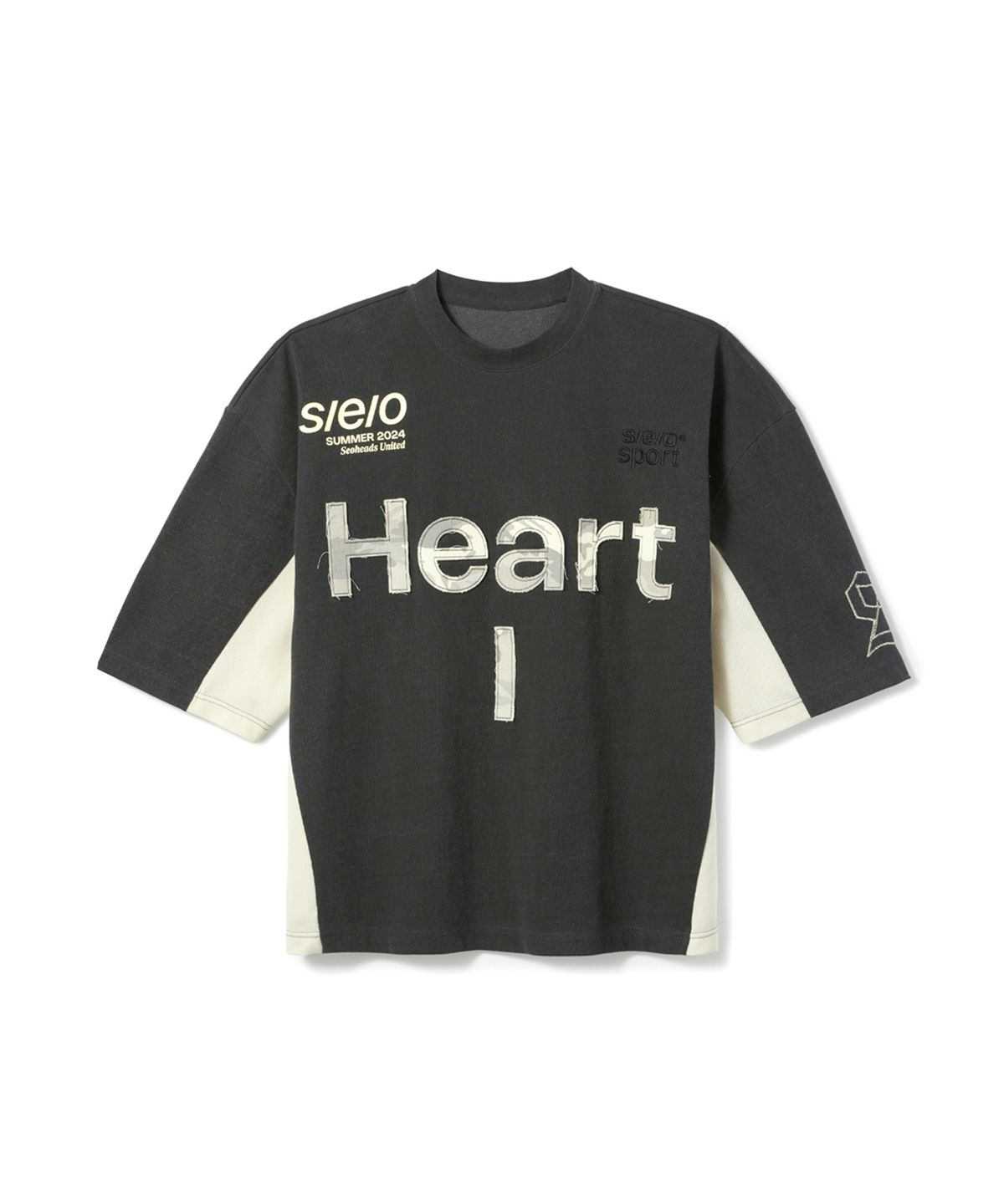 에스이오(s/e/o) HEART APLIQUE RUGBY JERSEY TOP_CHARCOAL