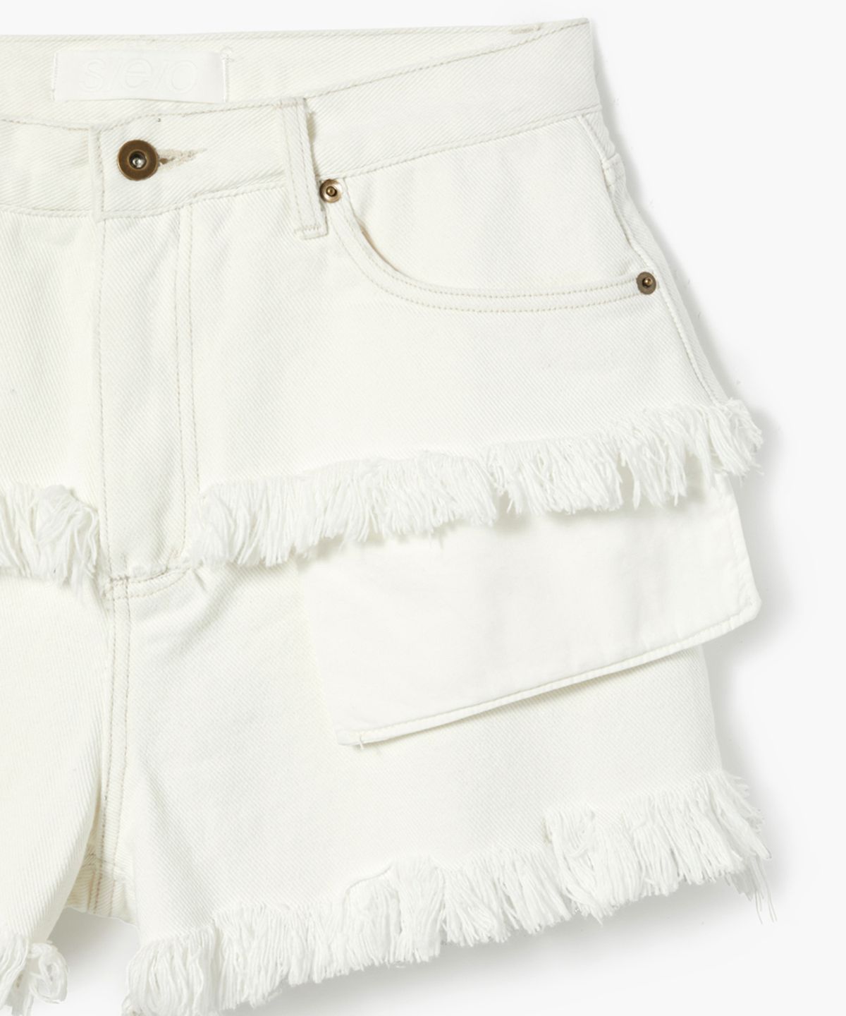 에스이오(s/e/o) EXPOSED POCKET LAYERED DENIM SHORTS_ECRU