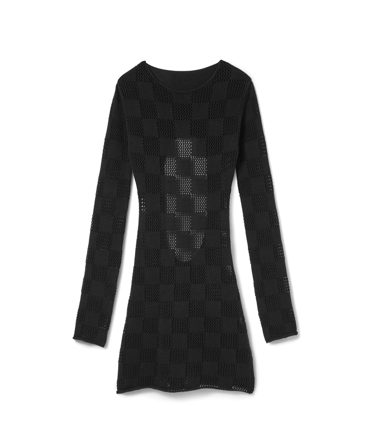 에스이오(s/e/o) CHECKERBOARD OPEN BACK KNIT DRESS_BLACK