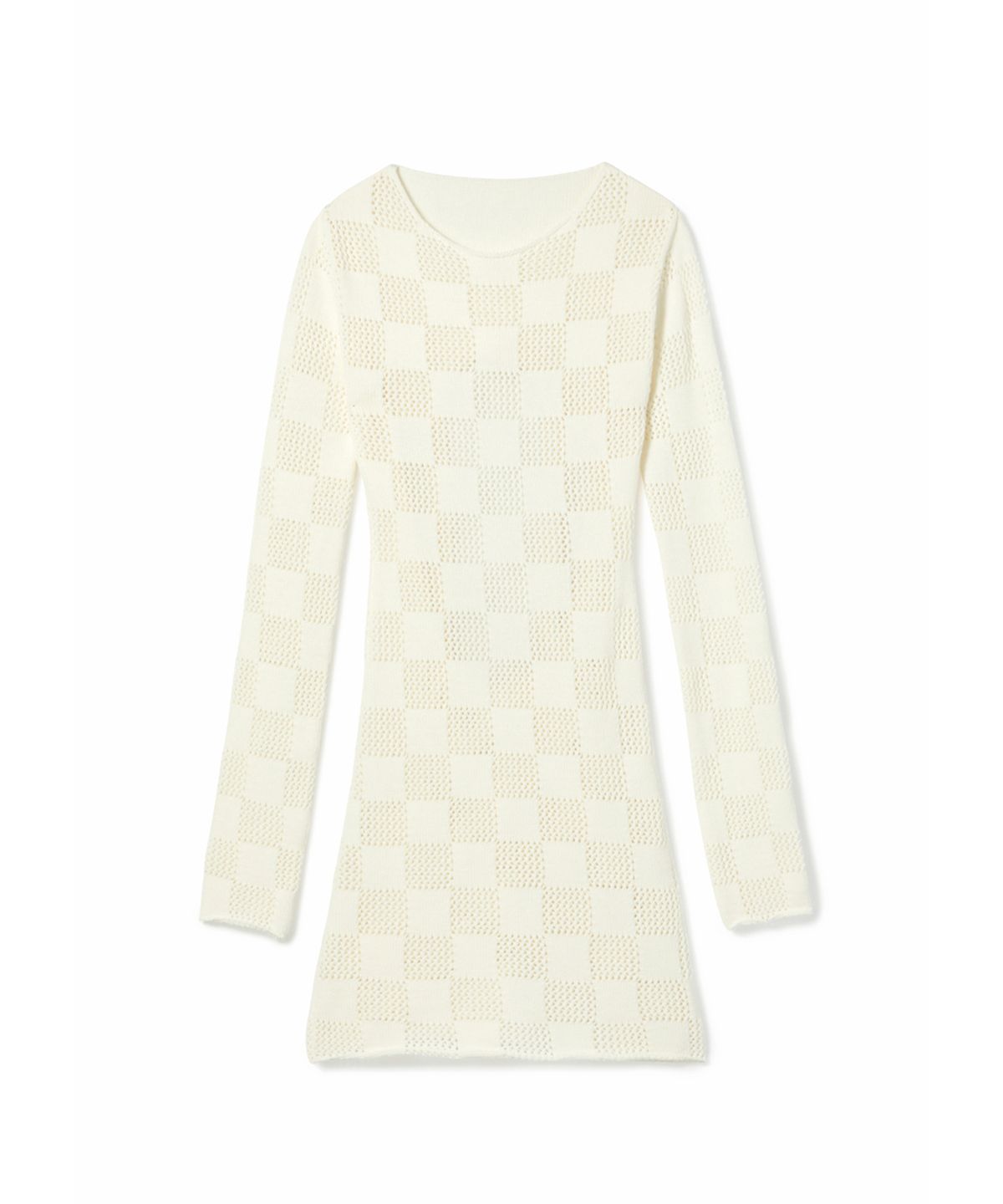 에스이오(s/e/o) CHECKERBOARD OPEN BACK KNIT DRESS_IVORY