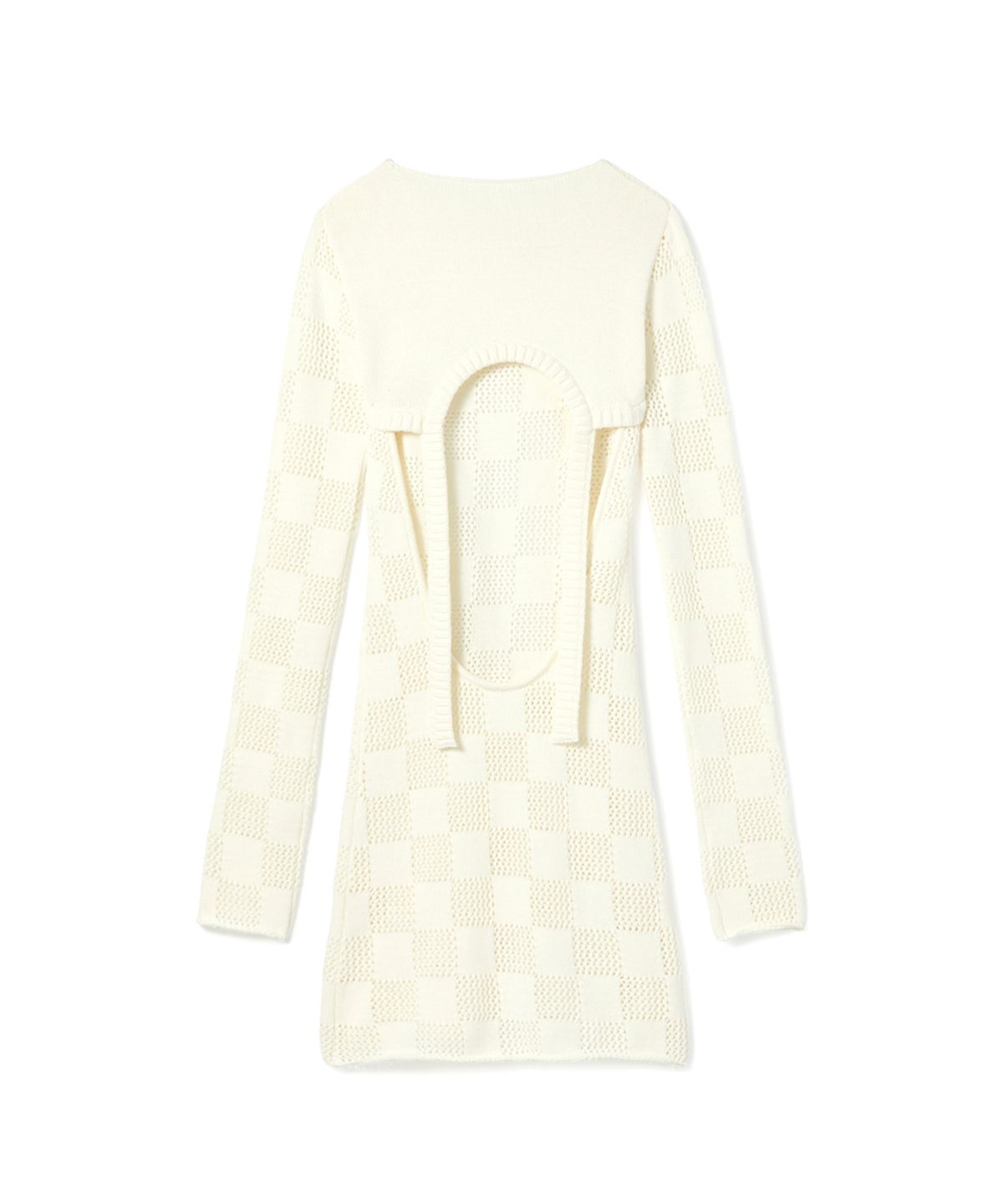 에스이오(s/e/o) CHECKERBOARD OPEN BACK KNIT DRESS_IVORY