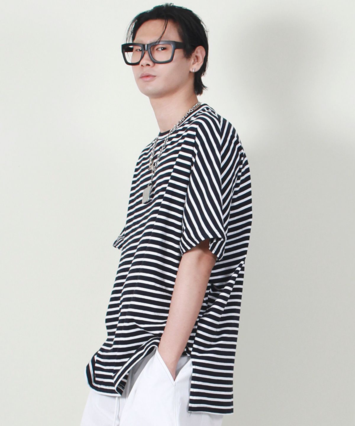 드마크(DEMARC) 돌먼슬리브 박스핏 티셔츠 스트라이프