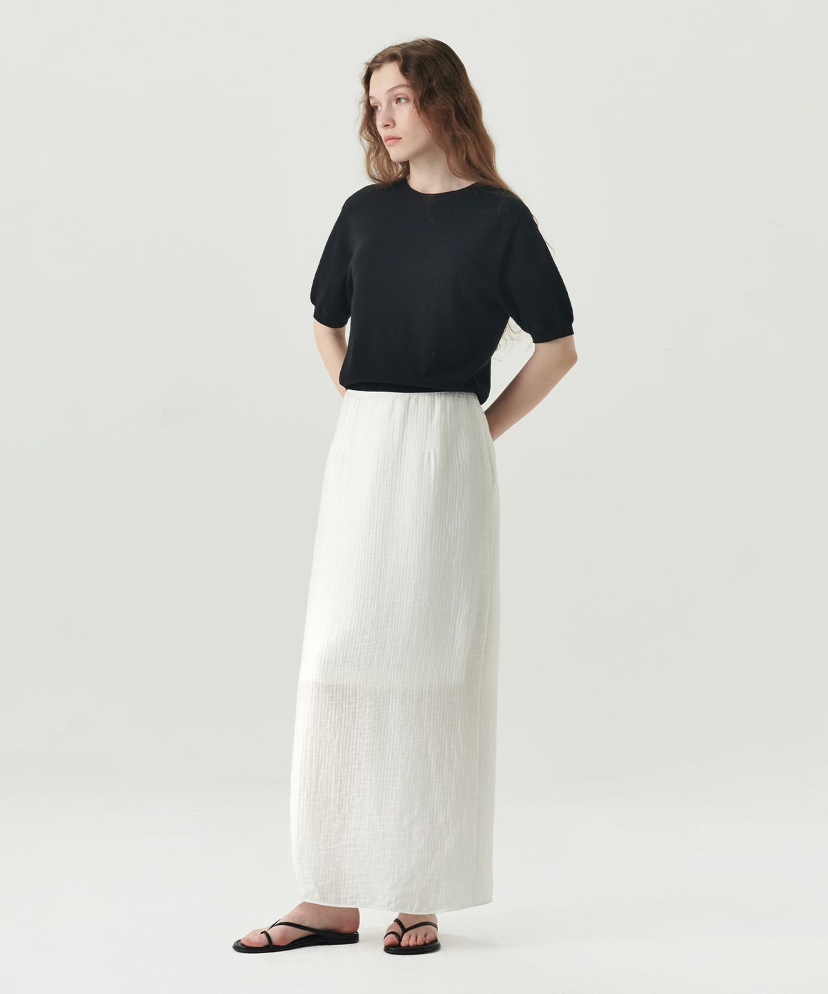 르바(LEVAR) Double Layered Maxi Skirt - White