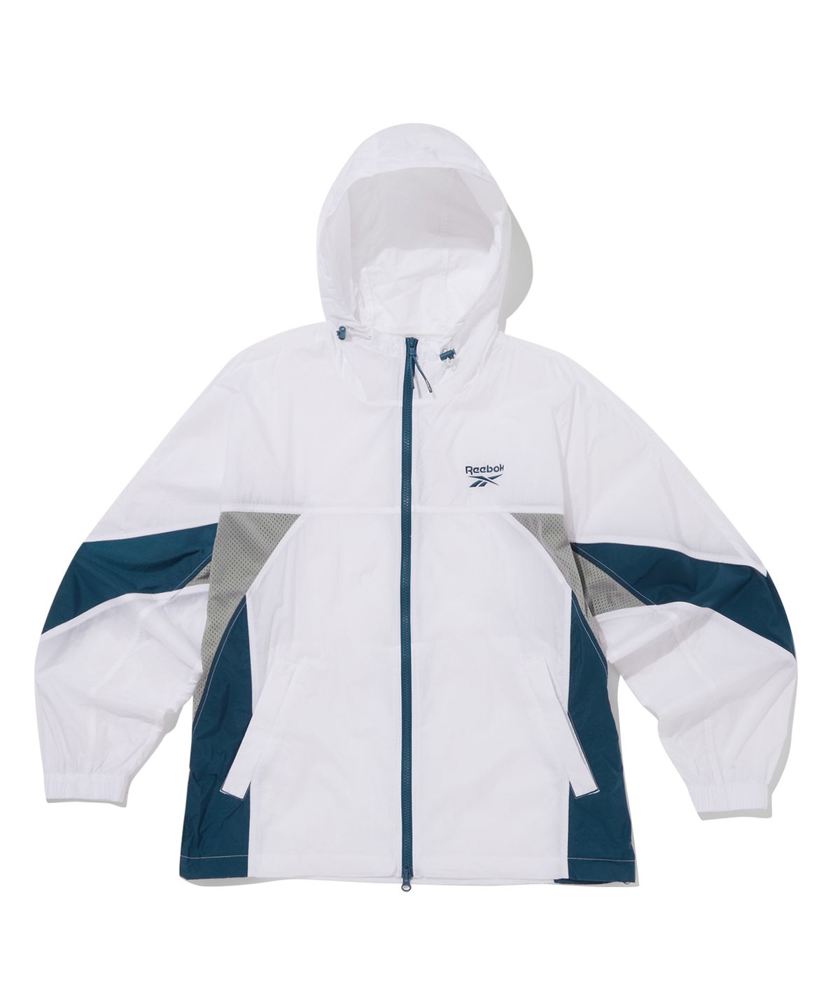 리복(REEBOK) 메쉬 하이브리드 윈드 브레이커 - 화이트:터키쉬 블루
