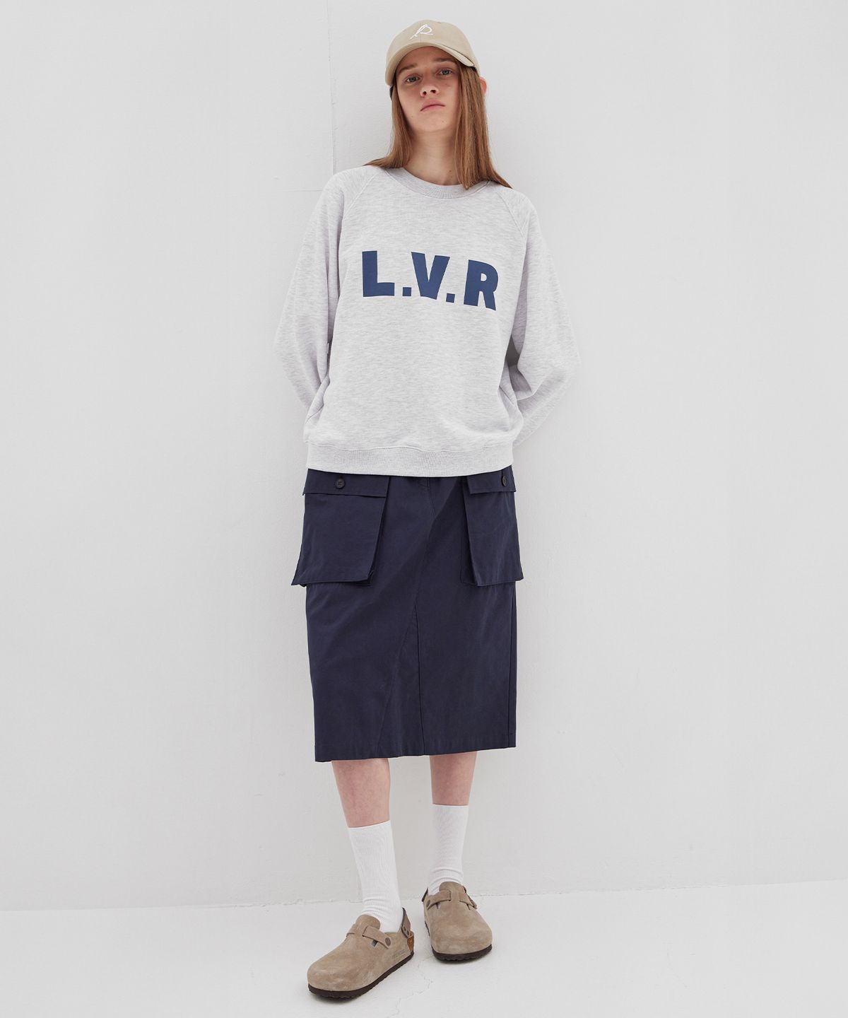 르바(LEVAR) French Cotton Chino Skirt - Navy
