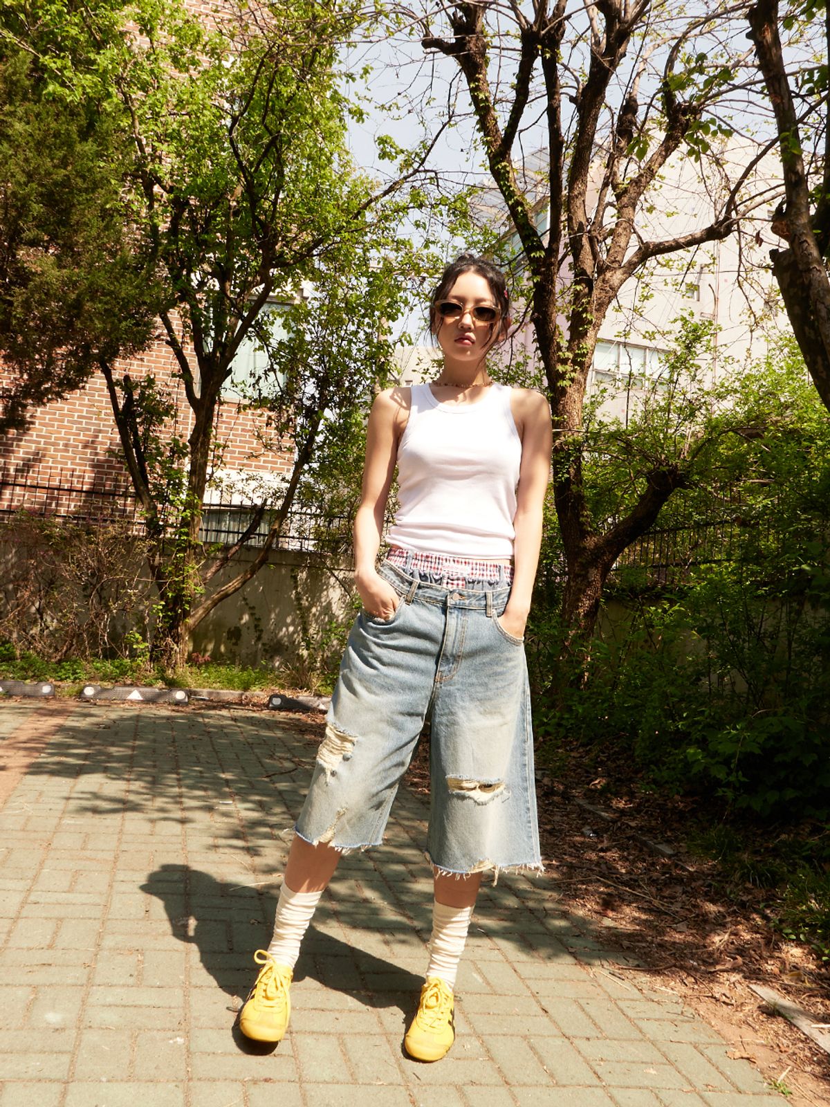 오피쉬(OAFISH) DAMAGE BERMUDA DENIM PANTS, BLUE