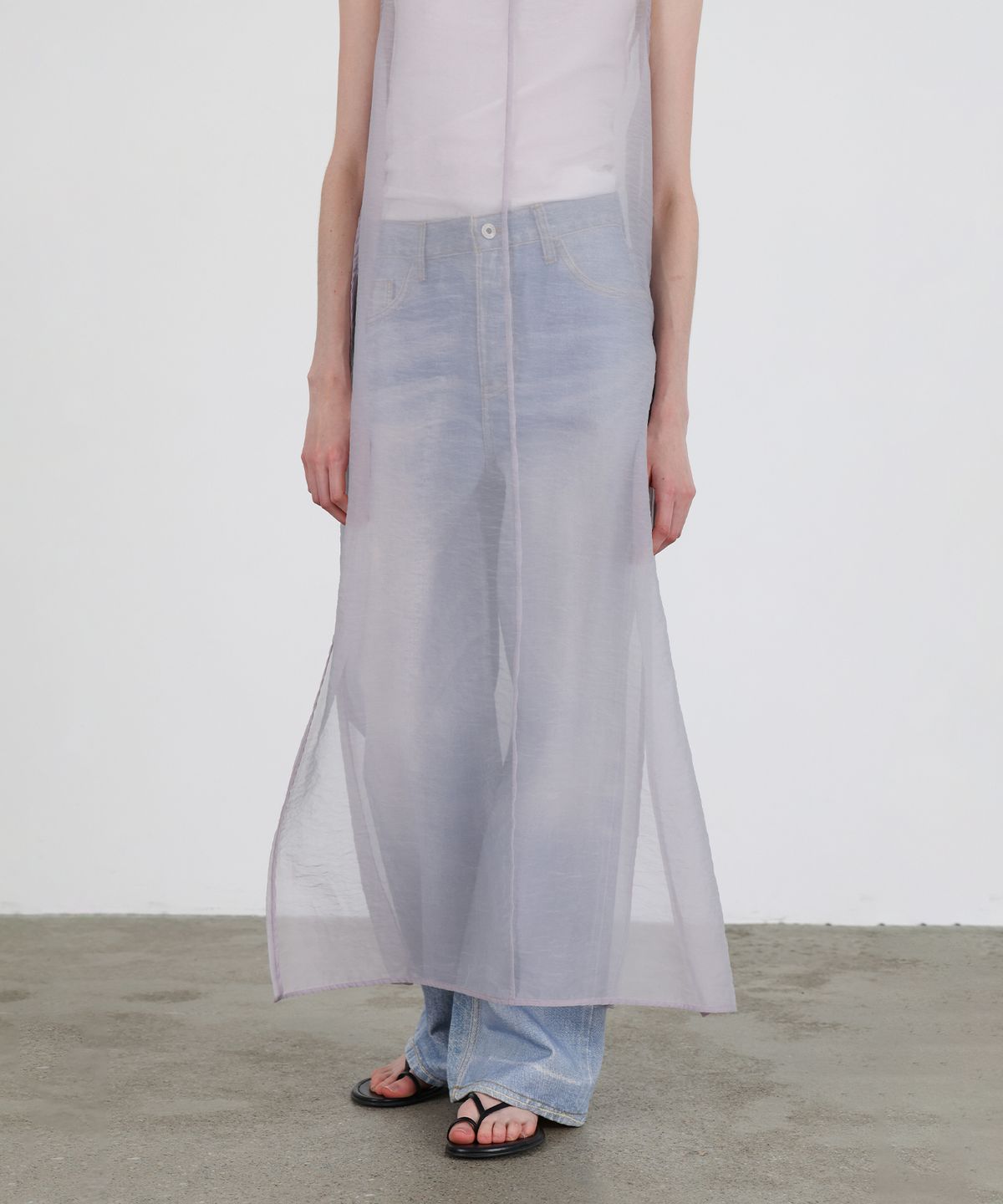르바(LEVAR) Sheer Layered Maxi Dress - Lilac Grey