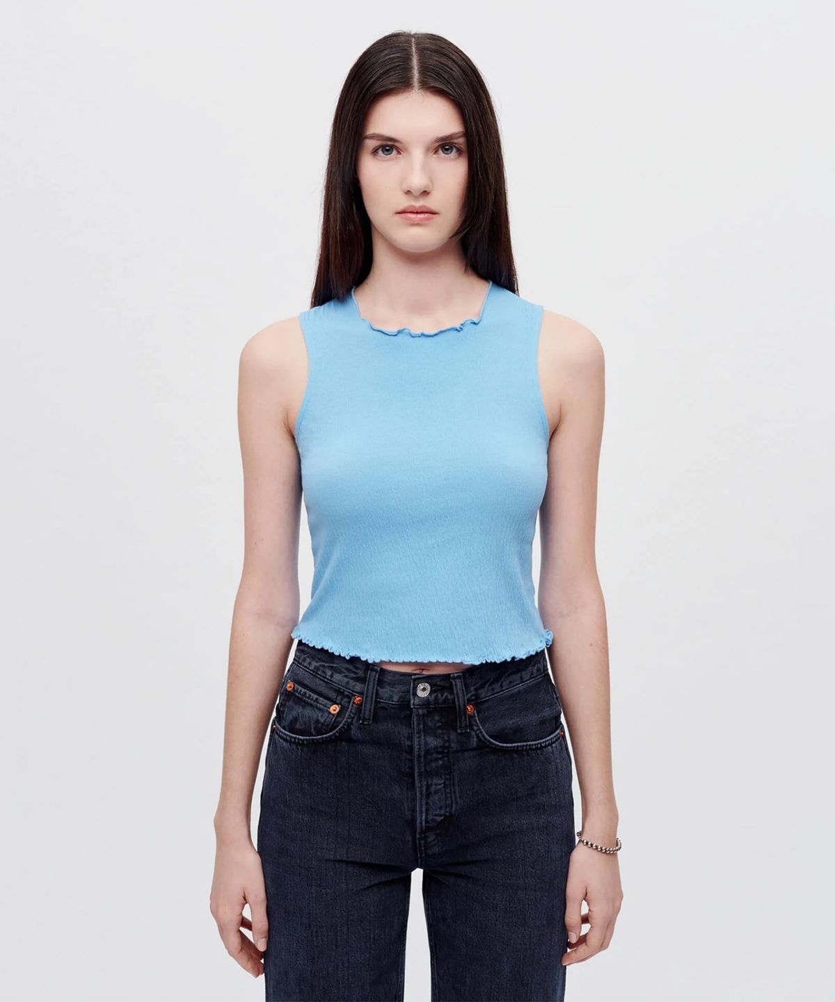리던(REDONE) (W) 크링클 하이 넥 탱크 캐롤라이나 블루 CRINKLE HIGH NECK TANK CAROLINA BLUE