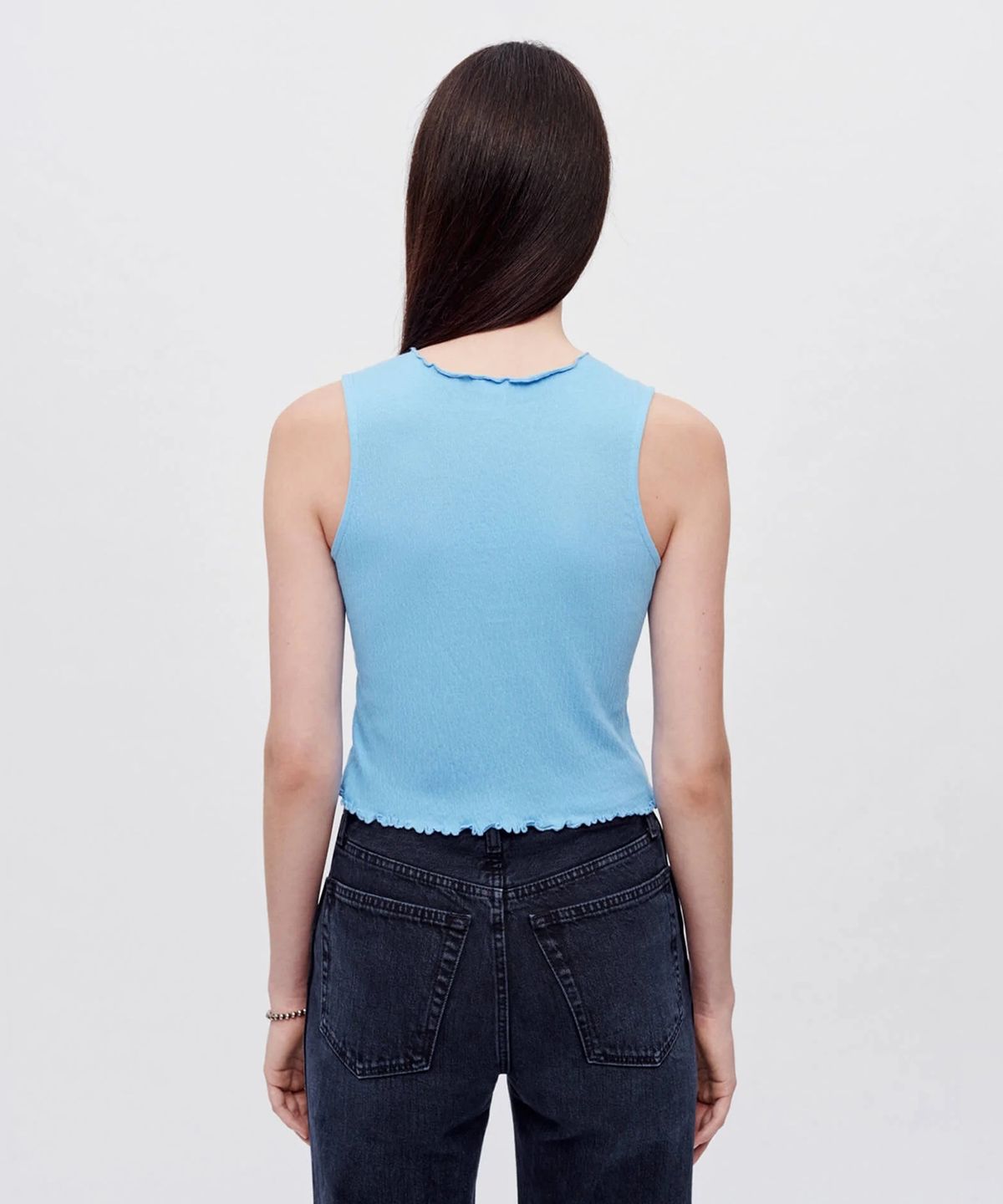 리던(REDONE) (W) 크링클 하이 넥 탱크 캐롤라이나 블루 CRINKLE HIGH NECK TANK CAROLINA BLUE