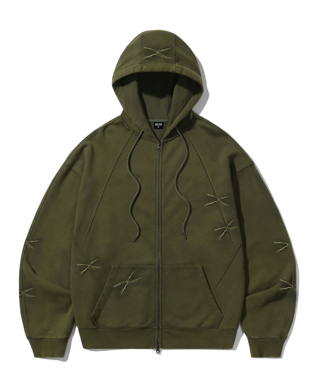 트릴리온(TRILLION) 도밍고 피그먼트 2WAY 스웨트 후드 집업 (KHAKI)