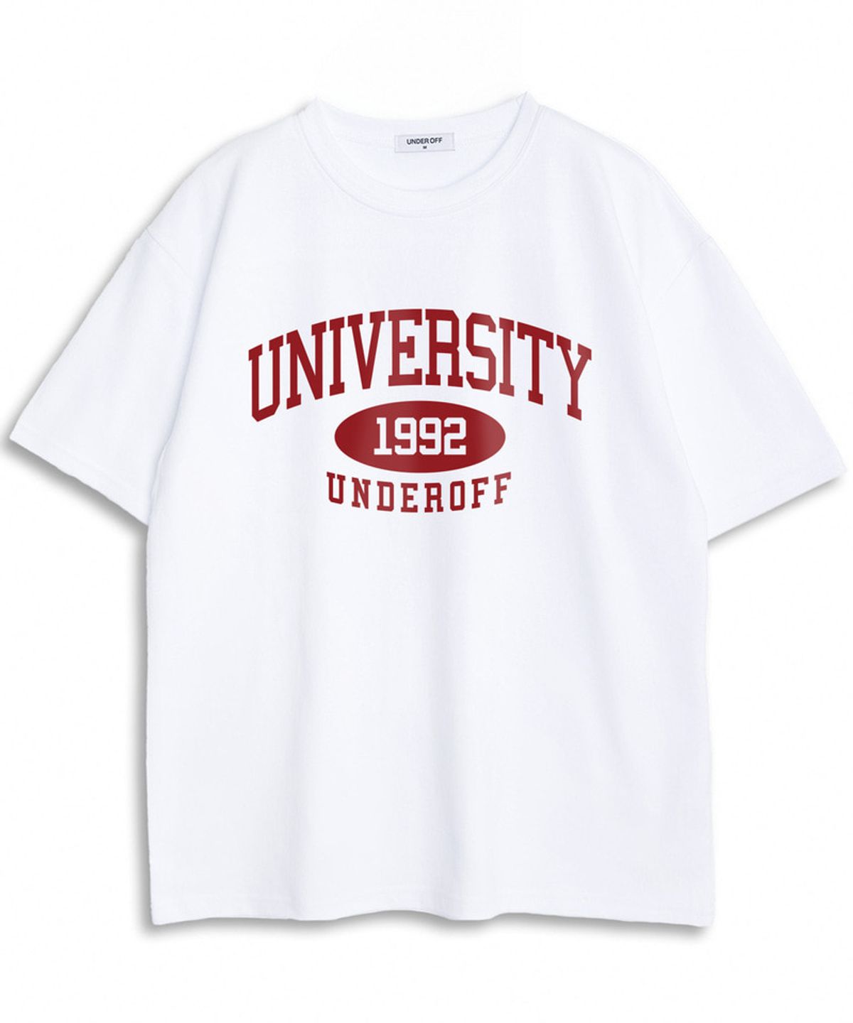 언더오프(UNDEROFF) 오버핏 크루넥 유니버시티 반팔 티셔츠 딥블루