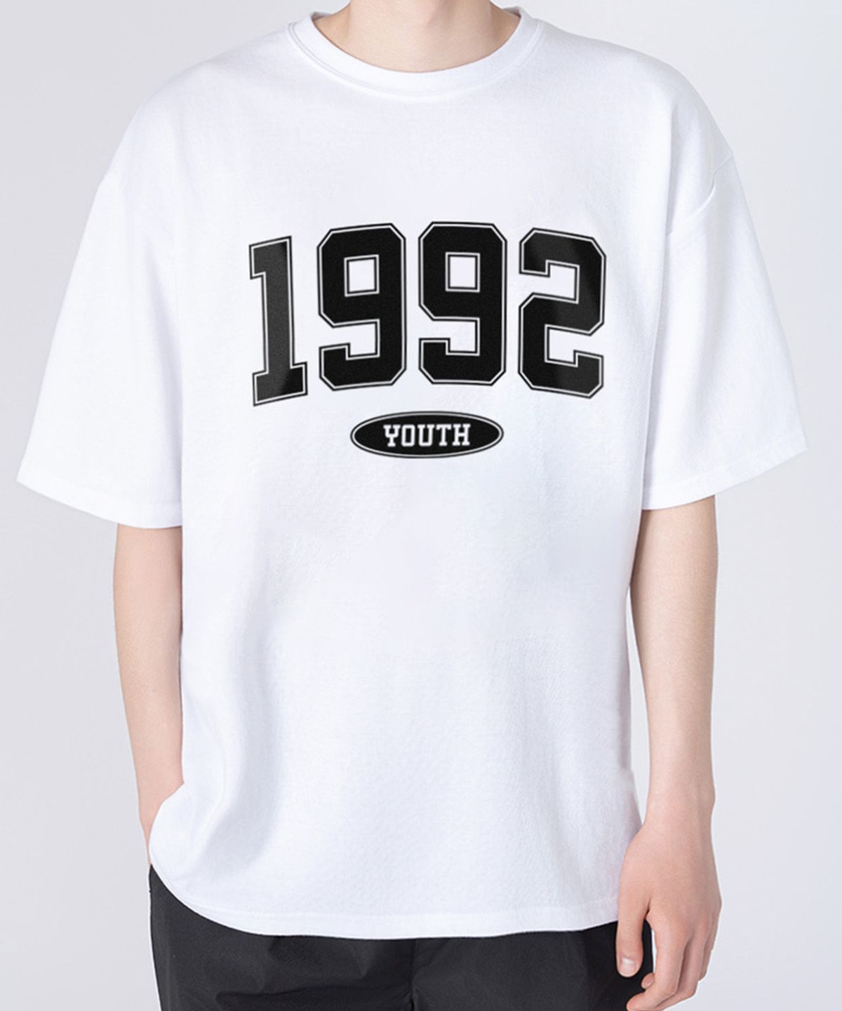언더오프(UNDEROFF) 오버핏 크루넥 1992 반팔 티셔츠 화이트블랙