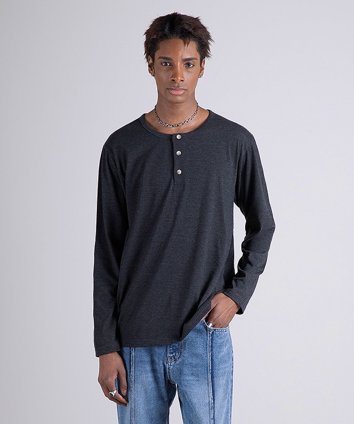 스트라이크(STRIKE) Triple Button Henley Long Sleeve T-Shirt (4COLOR)