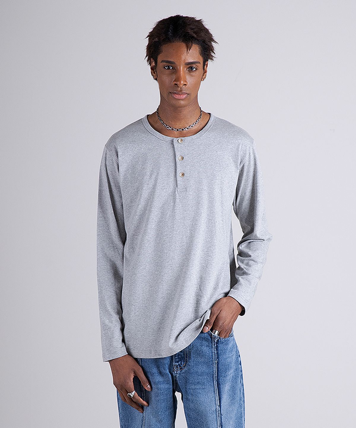 스트라이크(STRIKE) Triple Button Henley Long Sleeve T-Shirt (4COLOR)