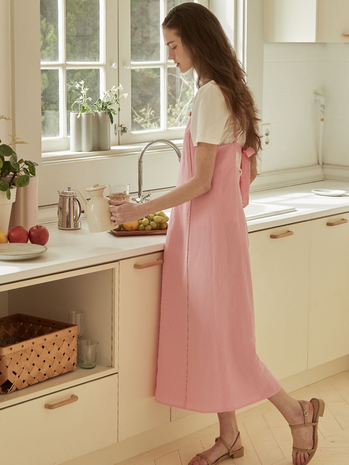비뮤즈맨션(BEMUSE MANSION) Ribbon point linen dress - Pink