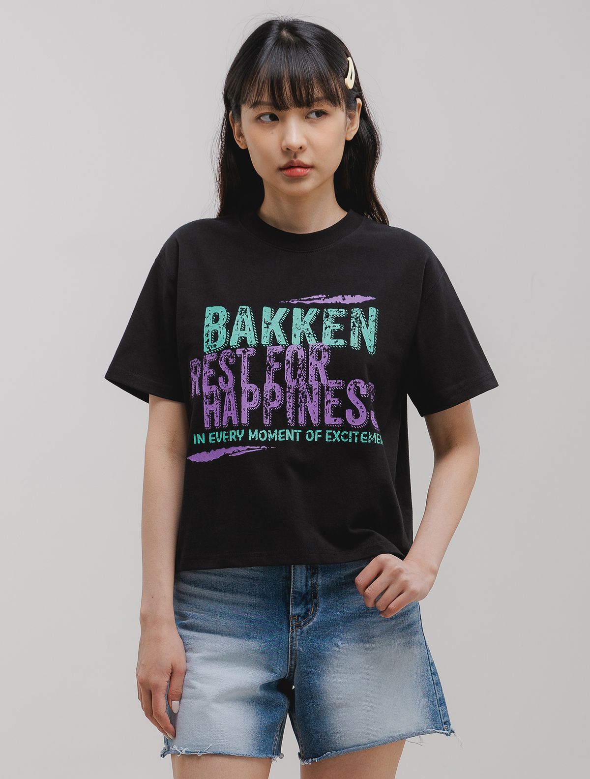 바켄(BAKKEN) Mixed-color Typography 반팔티셔츠 BK3986_블랙