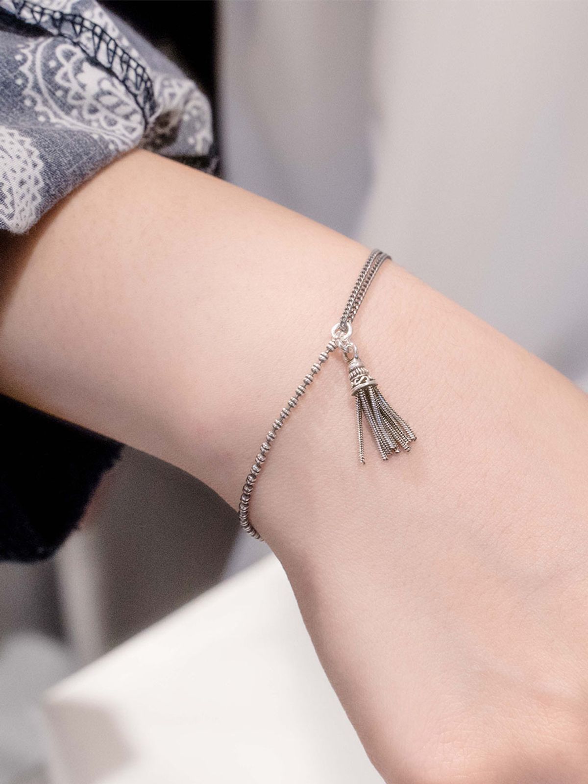 하랑(HARANG) HR 275B_Tassel Half&Half Double Chain Bracelet [Ball]