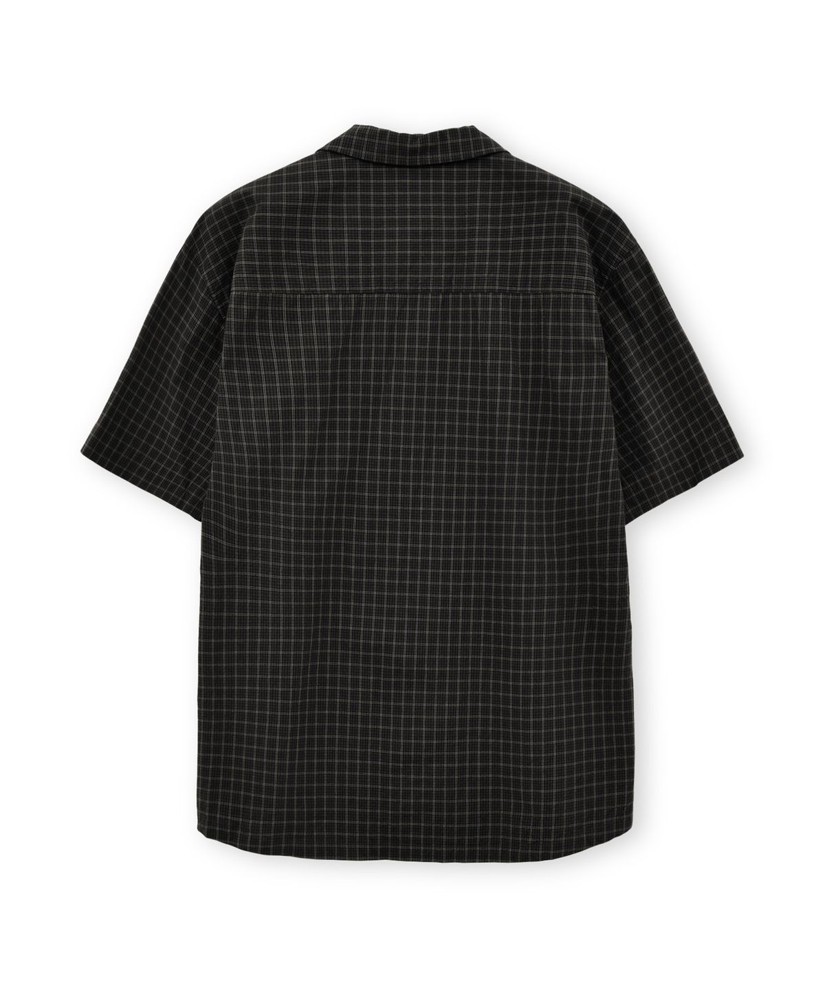 브라운야드(BROWNYARD) 오픈 카라 하프 셔츠, 블랙 체크