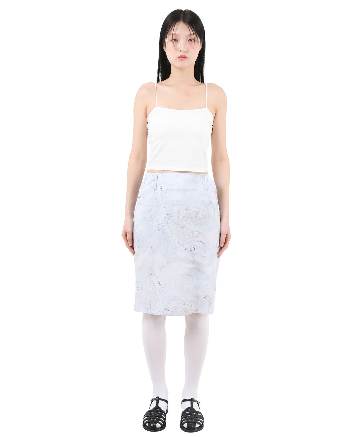 카타르시스(KATHARSIS) 패턴 미디움 스커트 스카이블루 ONE SIZE