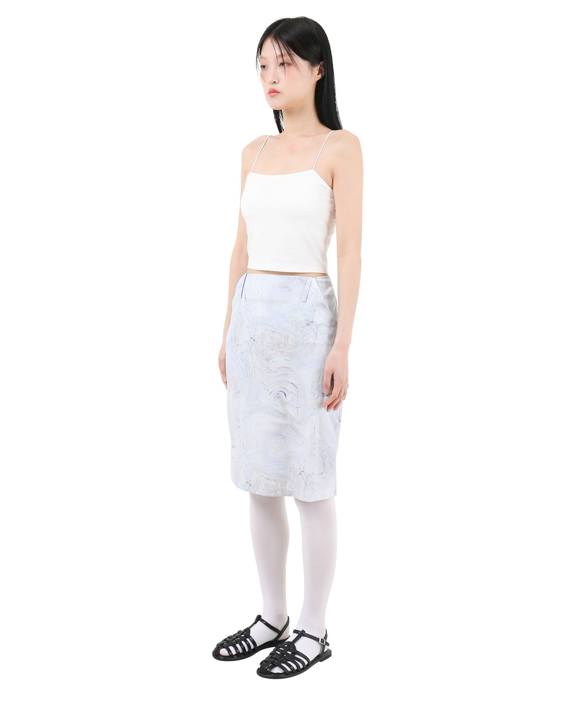 카타르시스(KATHARSIS) 패턴 미디움 스커트 스카이블루 ONE SIZE