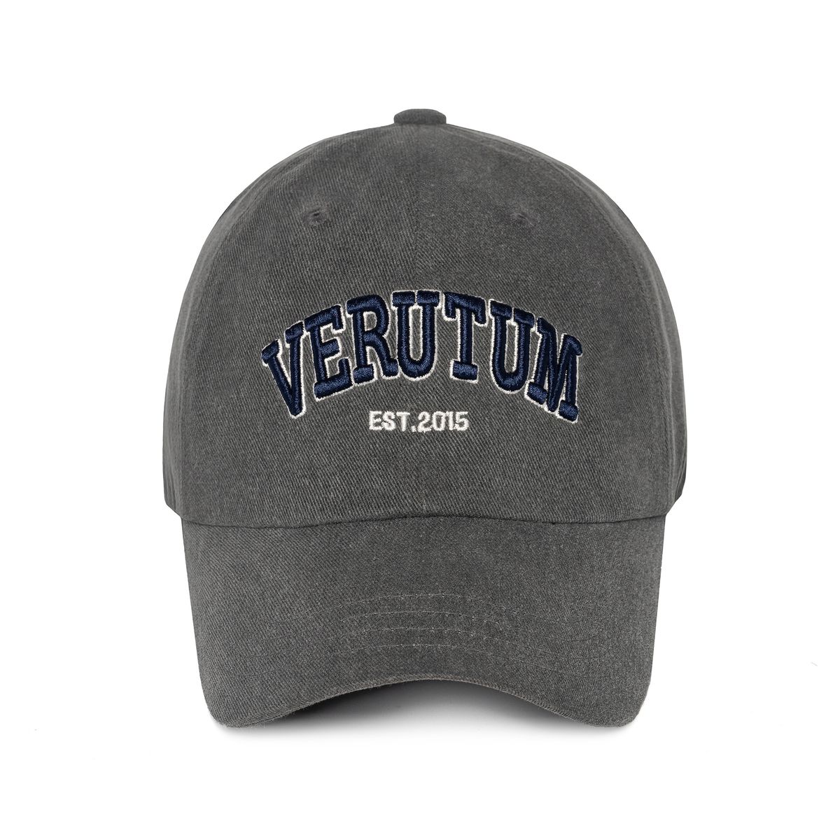 베루툼(VERUTUM) 아치 볼륨 로고 바이오 워싱 볼캡 다크 그레이