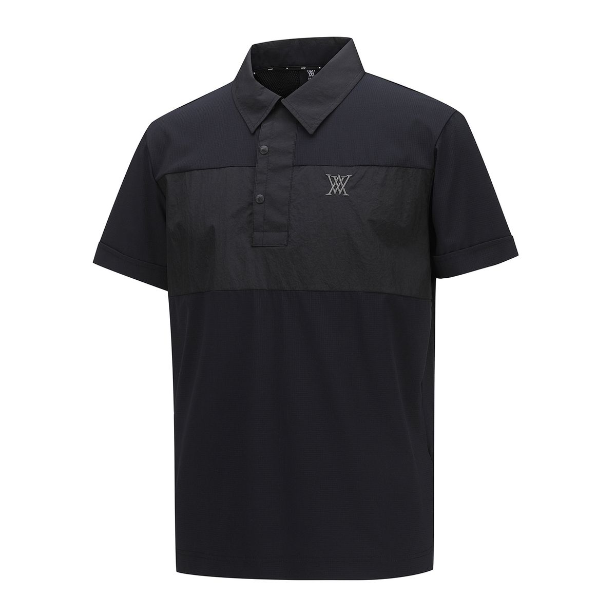 어뉴골프(ANEW GOLF) MEN WOVEN PATCH POINT SHORT T-SHIRT_BK