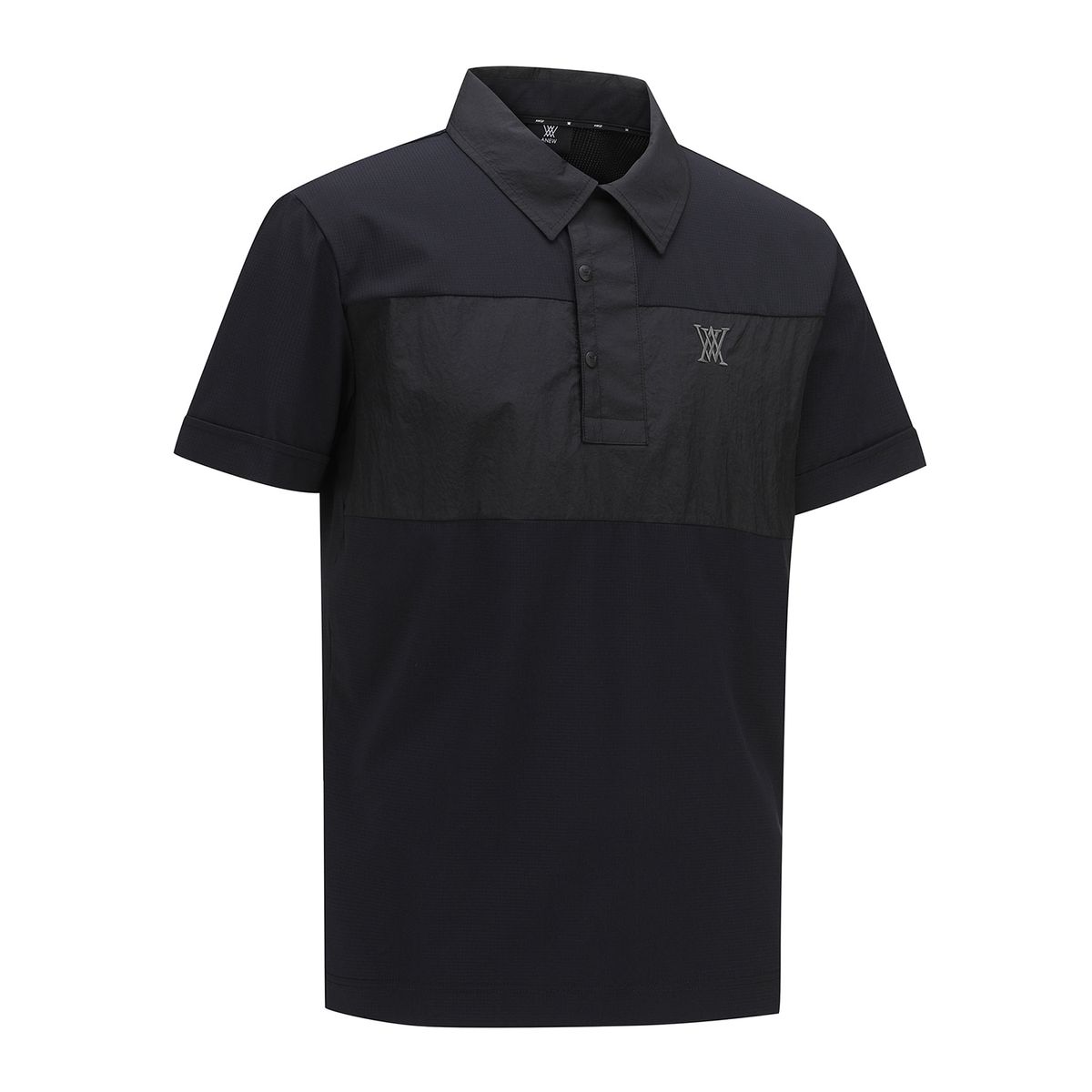 어뉴골프(ANEW GOLF) MEN WOVEN PATCH POINT SHORT T-SHIRT_BK
