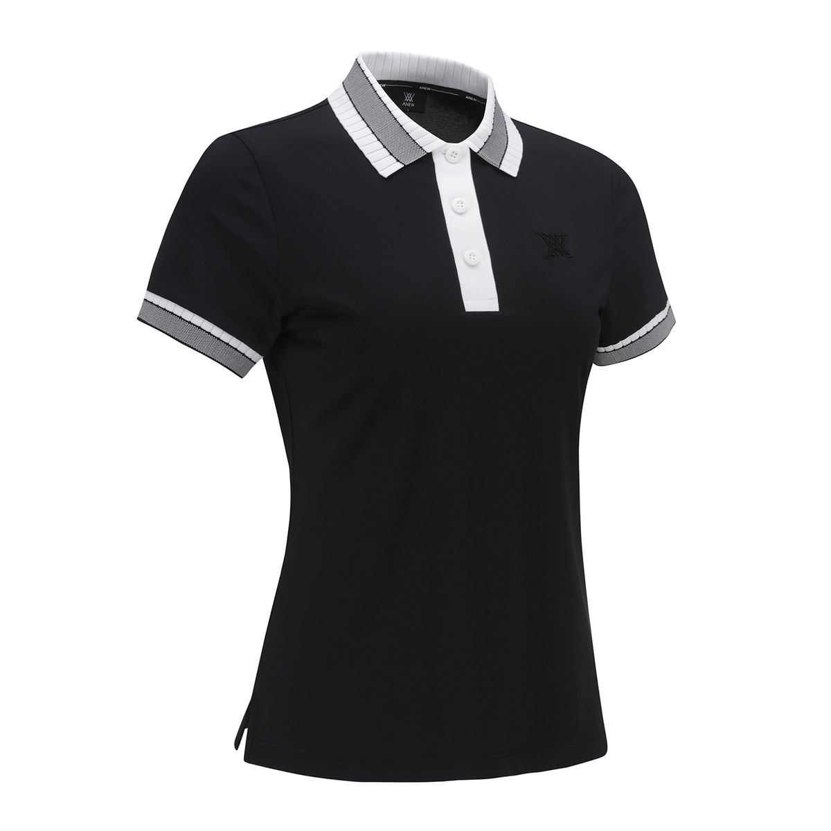 어뉴골프(ANEW GOLF) WOMEN COLLAR COLOR BLOCK SHORT T-SHIRT_BK