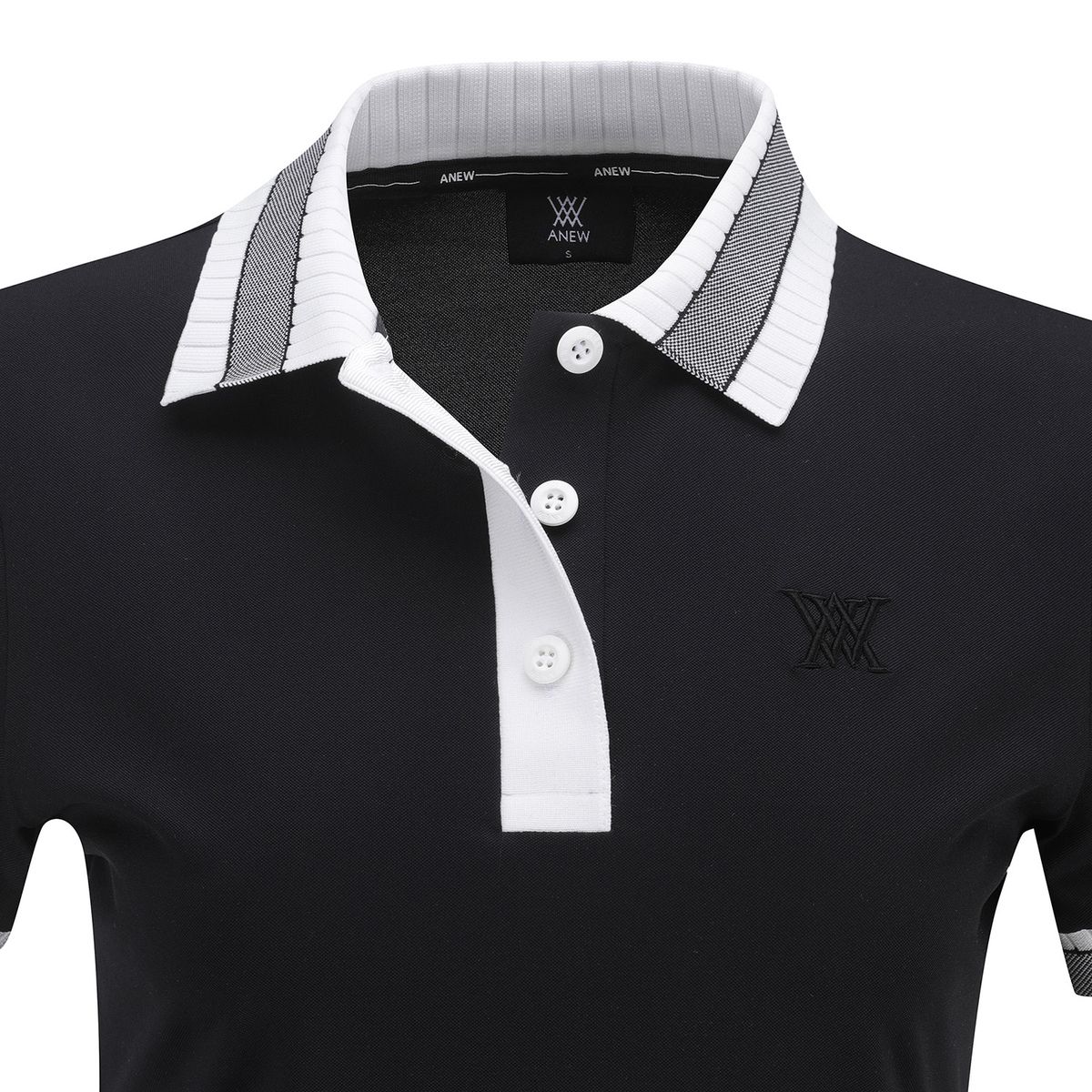 어뉴골프(ANEW GOLF) WOMEN COLLAR COLOR BLOCK SHORT T-SHIRT_BK