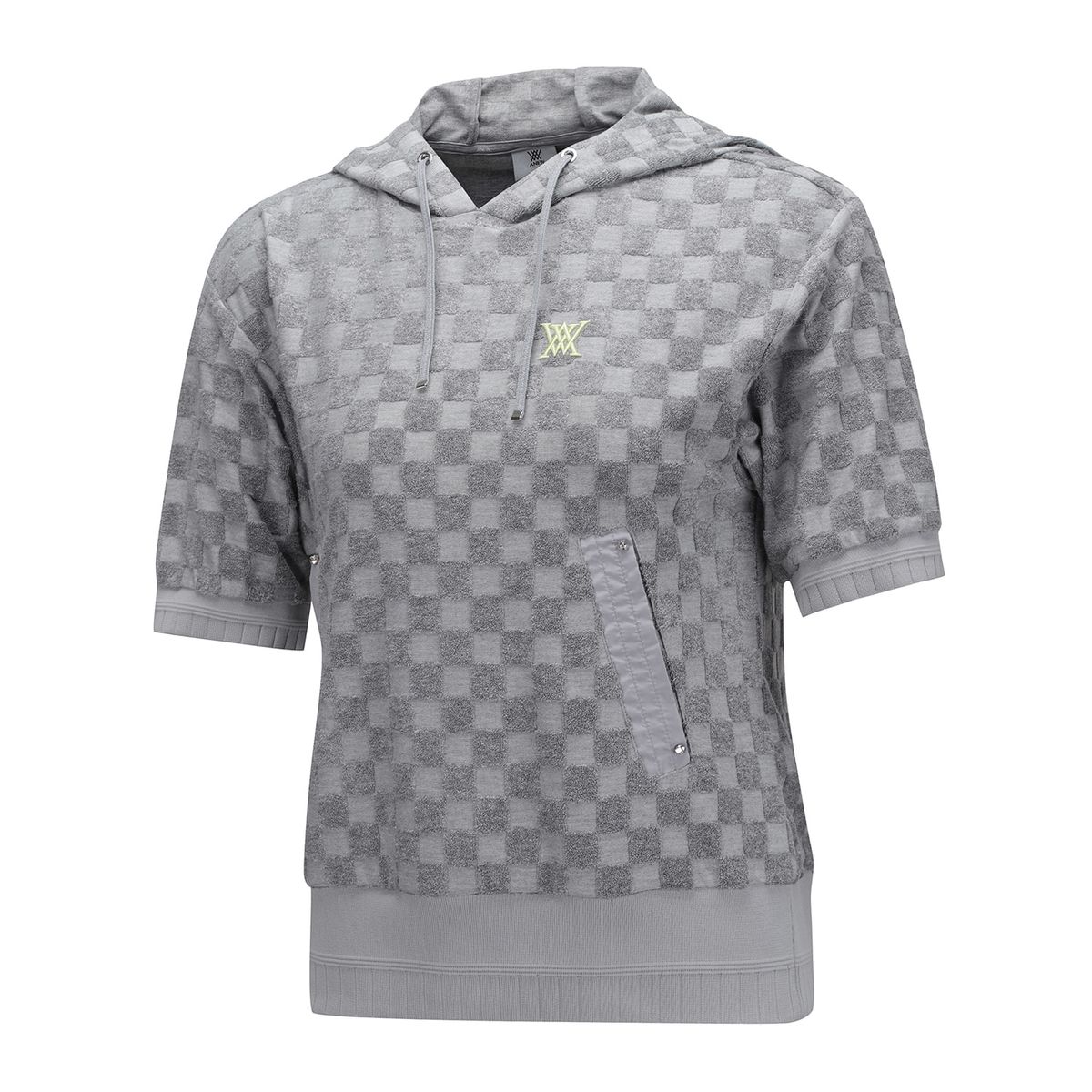 어뉴골프(ANEW GOLF) WOMEN TERRY CHECK BOARD HOODIE SHORT T-SHIRT_GR