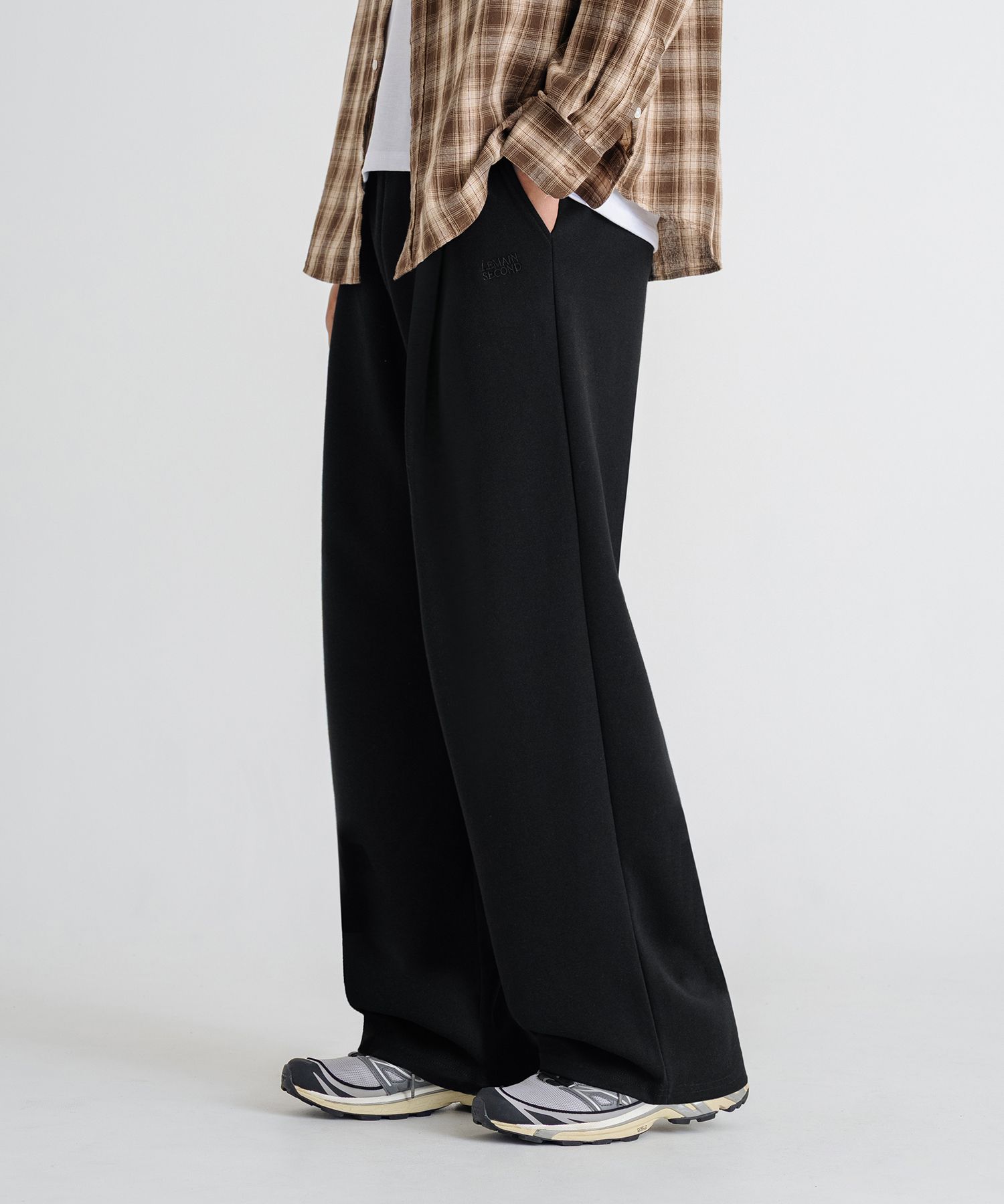 [2PACK] ONE-TUCK WIDE SWEAT PANTS - BLACK/GRAY
