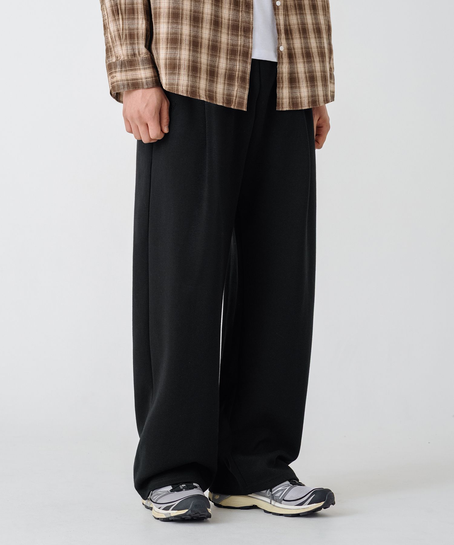 [2PACK] ONE-TUCK WIDE SWEAT PANTS - BLACK/GRAY