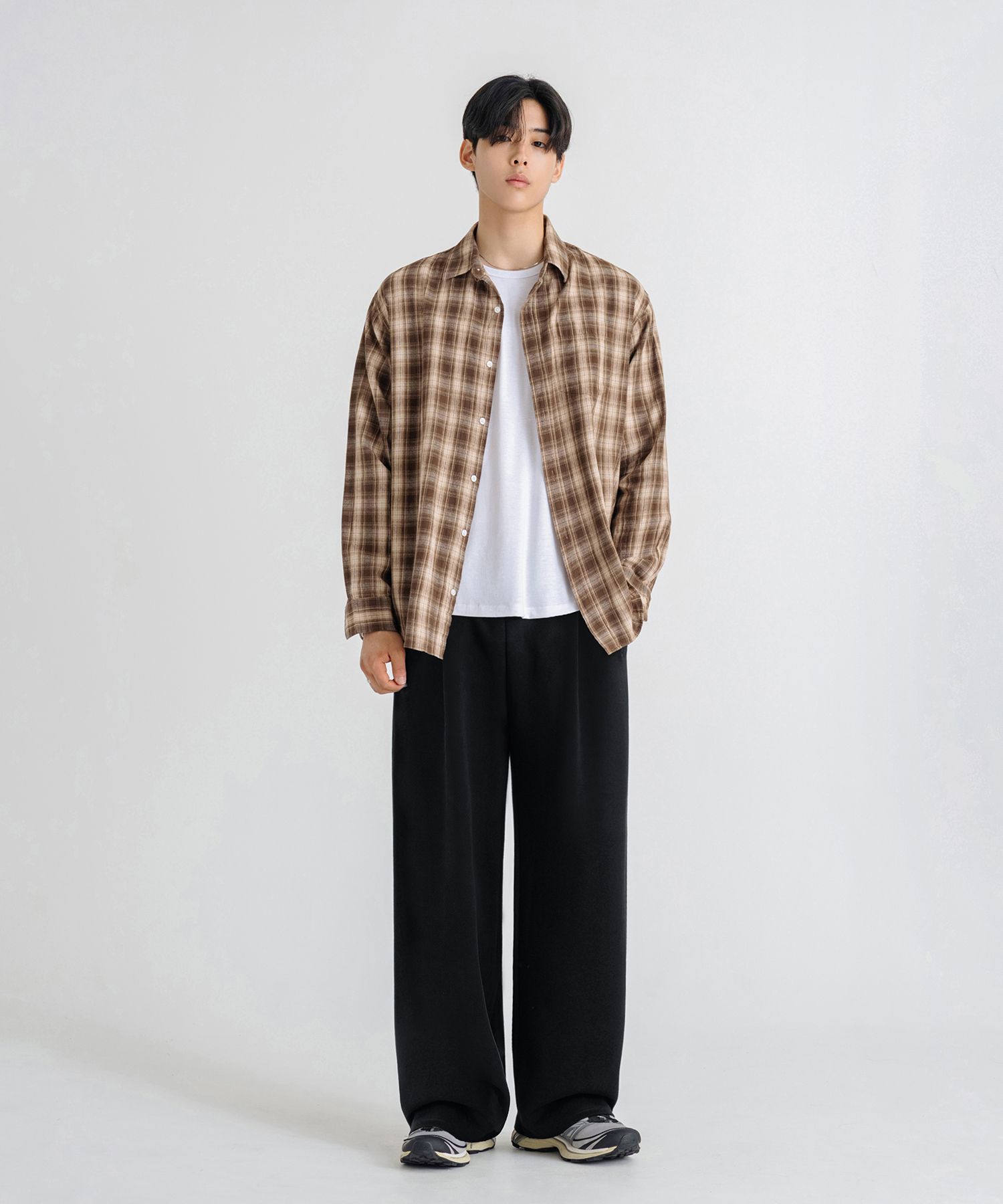 [2PACK] ONE-TUCK WIDE SWEAT PANTS - BLACK/GRAY