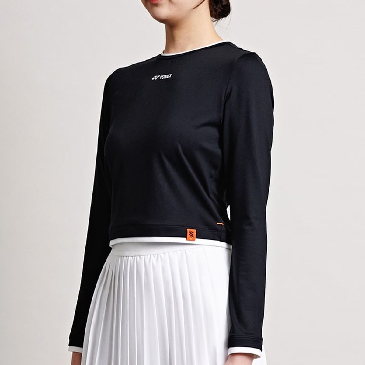 요넥스(YONEX) 245TL004F 미드나이트 블랙 여성용 레이어드 스타일 크롭 긴팔 티셔츠