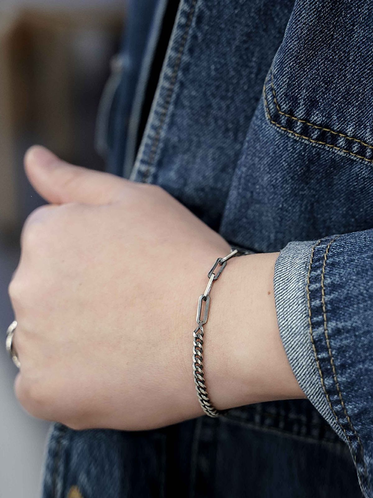 하랑(HARANG) HR 229B_Half &Half Silver Chain Bracelet