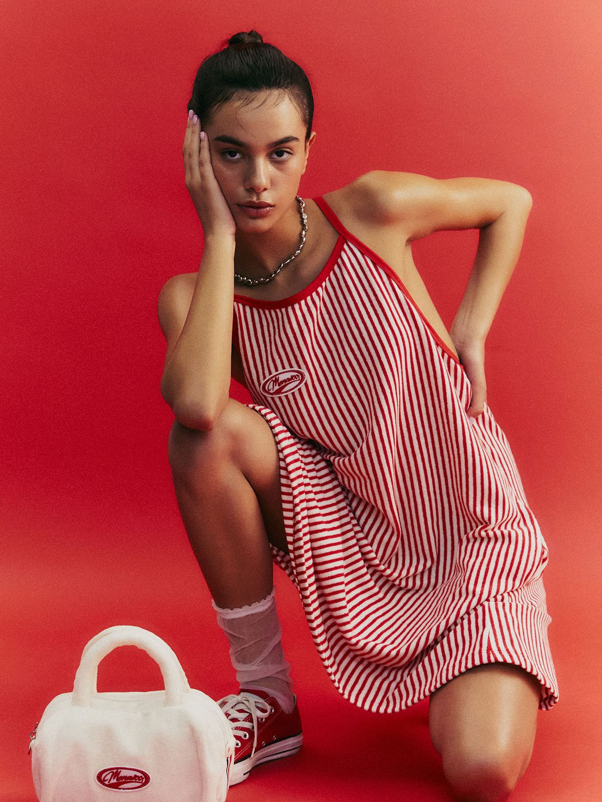 미나수(MENASOO) MENASOO SUMMER STRIPE TERRY STRAP ONEPIECE_RED