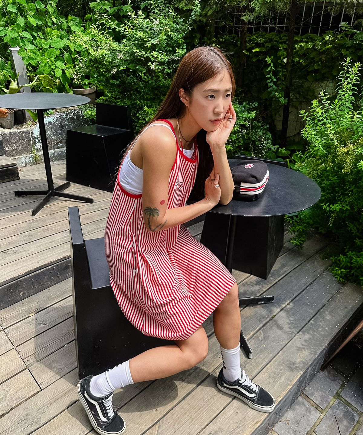 미나수(MENASOO) MENASOO SUMMER STRIPE TERRY STRAP ONEPIECE_RED